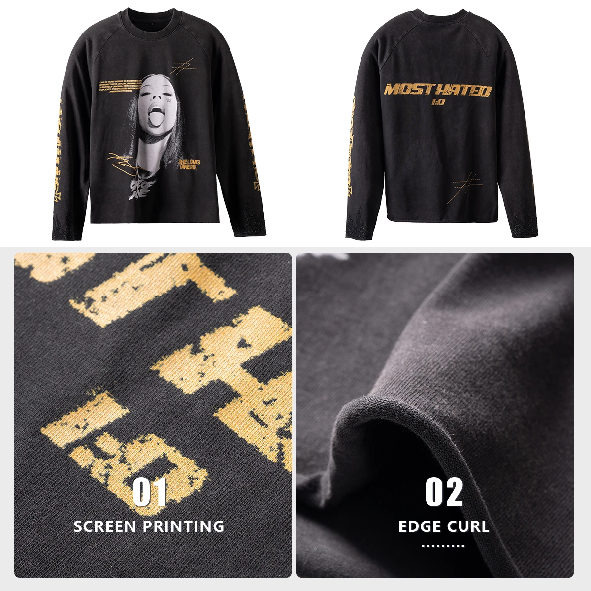 product vintage wash 100 cotton sweatshirt for men oversized heavyweight   screen print 400gsm streetwear fashion  sweatshirt-3