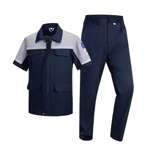 Custom logo Fashion Working Clothing Active Women Office Fabric Two Tone Uniform Industrial Workwear Suit for Men