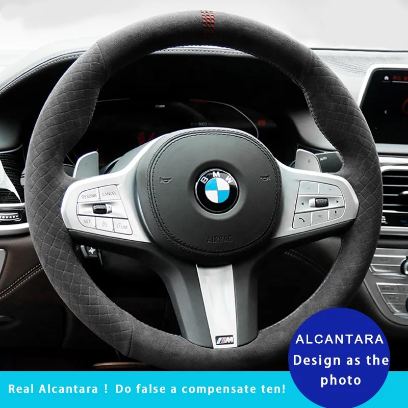 Alcantara Warp Car Steering Wheel Cover for BMW E60 E70 E71 X5 X6 G20 G22  G07 i4 G29 X3 F30 F31 F35 F34 Sticker 38cm Accessories - AliExpress