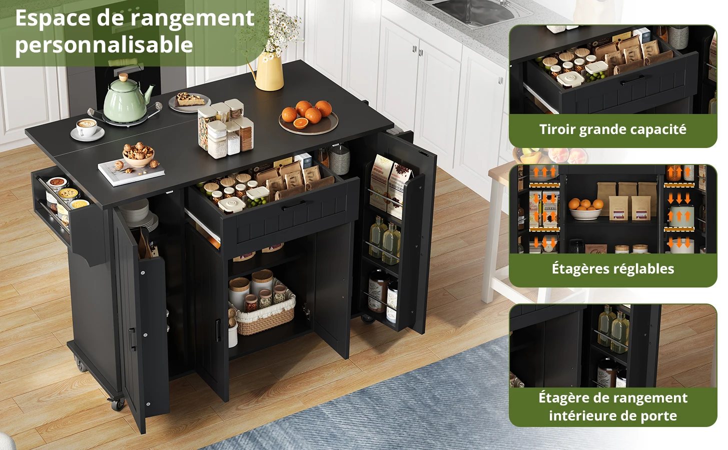 Chariot de cuisine avec dimensions ergonomiques
