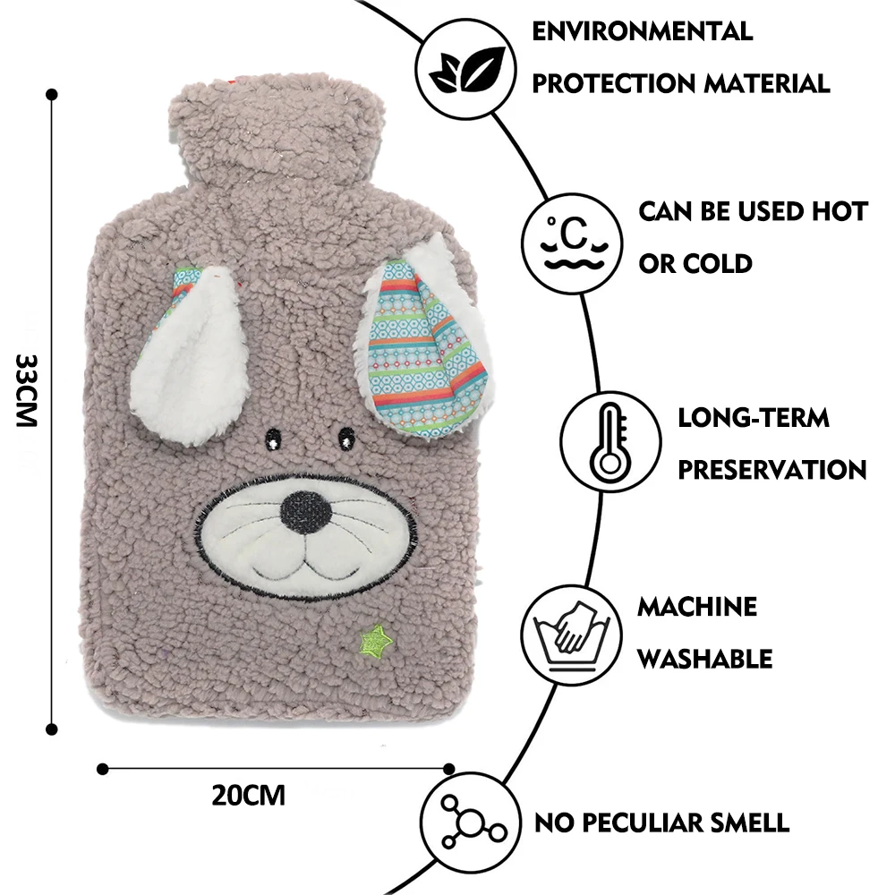 top grade high quality cute animal hot water bottle with plush cover rubber hot water bag gift packing