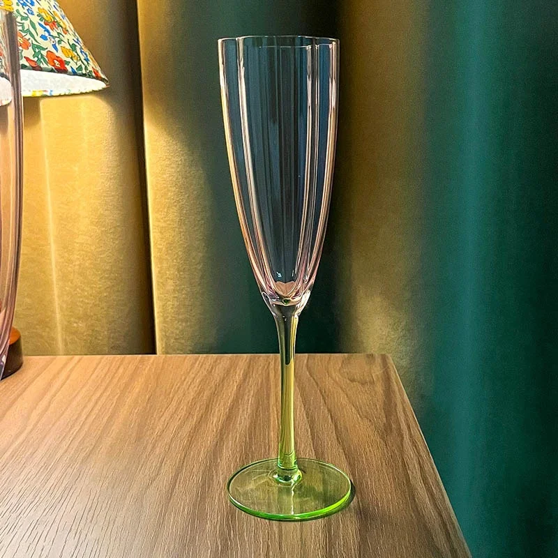 Retro Flower Red Wine Glass Color Changing Colorful High-footed Household Gradient Champagne Internet Popular preview 4