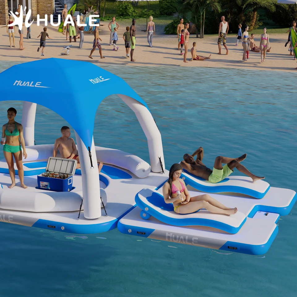 Factories Customized Inflatable Floating Island Yacht Summer Inflatable Water Park Floating Pier Inflatable Island