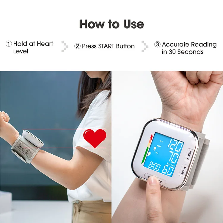 TRANSTEK Portable and Light LCD Display BP Apparatus Wrist Automatic Digital Blood Pressure Checking Monitor Machine