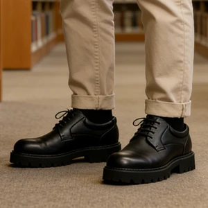 British Style Mens Leather Shoes Durable Thick Sole Waterproof Anti Slip Comfortable Casual Business Height Increasing Shoes