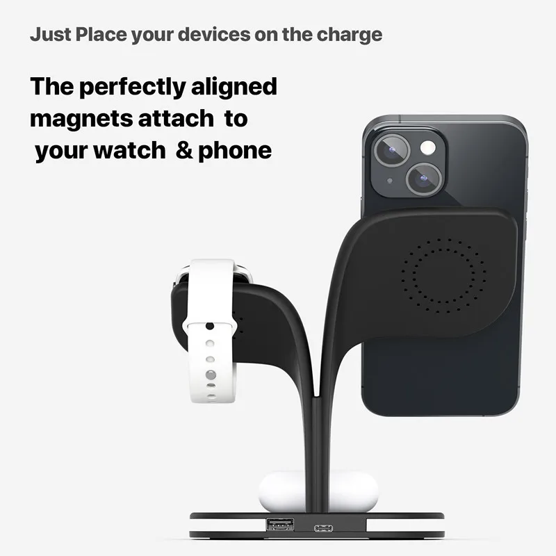 Magnetic three-in-one mobile phone watch headset wireless charger fast charging base