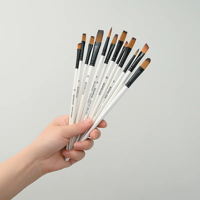 BOMEIJIA Set Di 12 Pennelli Professionali In Nylon – Punta Filbert Per Acrilico, Acquerello E Guazzo - 4