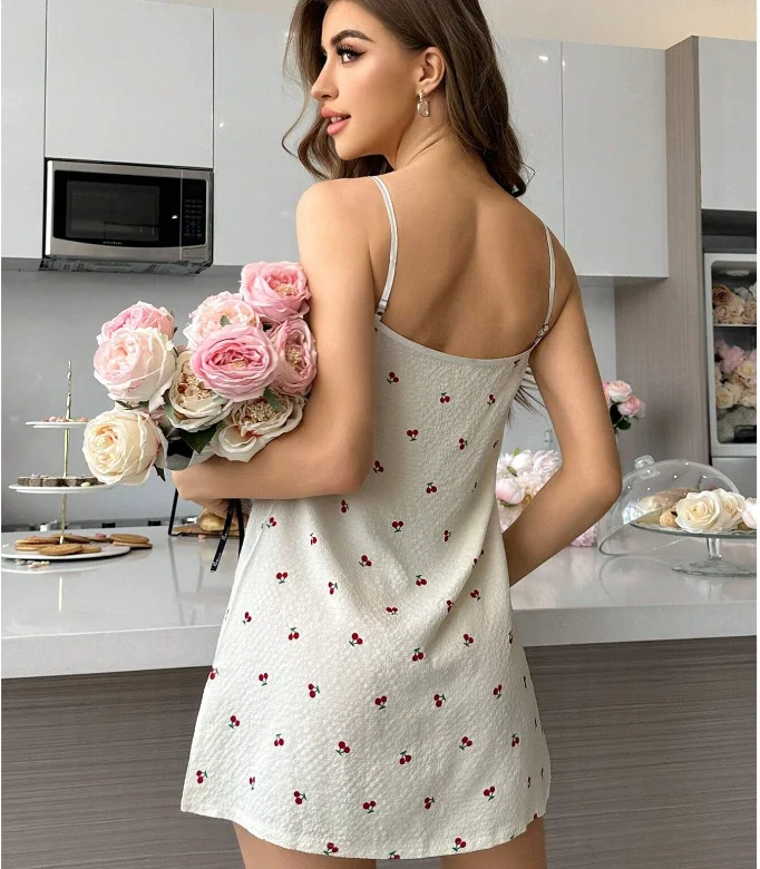 Cute Women Bamboo Cotton Night Gown Full Lounge Cherry Sleeping Night Dress  Sexy Dresses Women Night Fashion Women's Dresses| Alibaba.com
