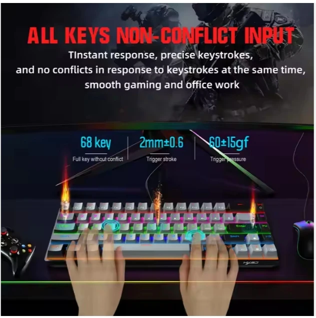 Compact 60% Ultra RGB Backlit Wired Mechanical Gaming Keyboard New Cherry Brand Axis USB Interface Swappable 2.4Ghz