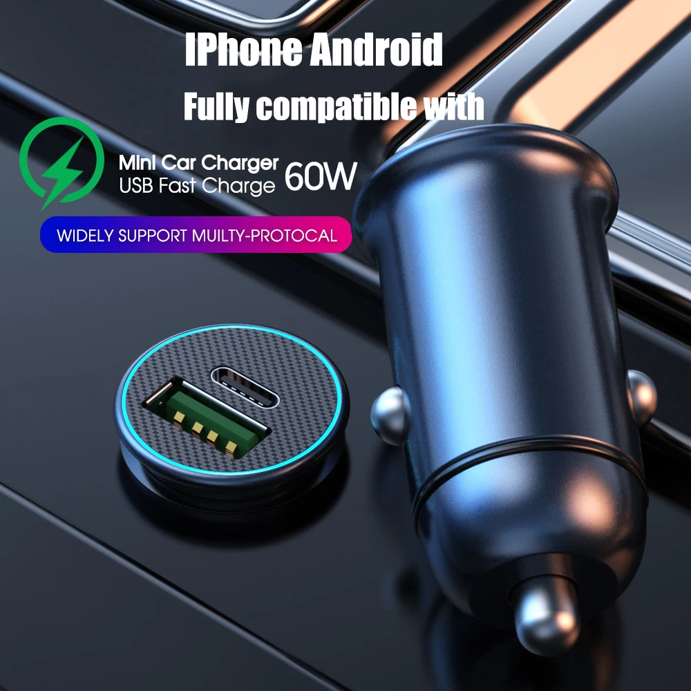 60W anker type-c mini qc 3.0 usb c car charger fast charging phone usb cellphone adapter pd mobile in-car phone charger car