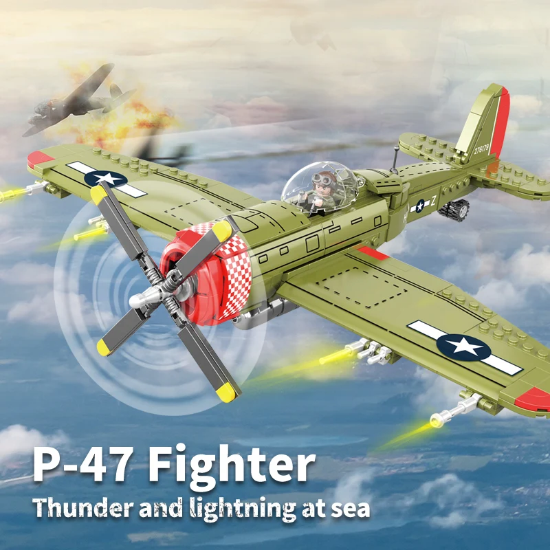 WW2 Military Series 511 Pcs P-47 Fighter Model Building Blocks Toys Set