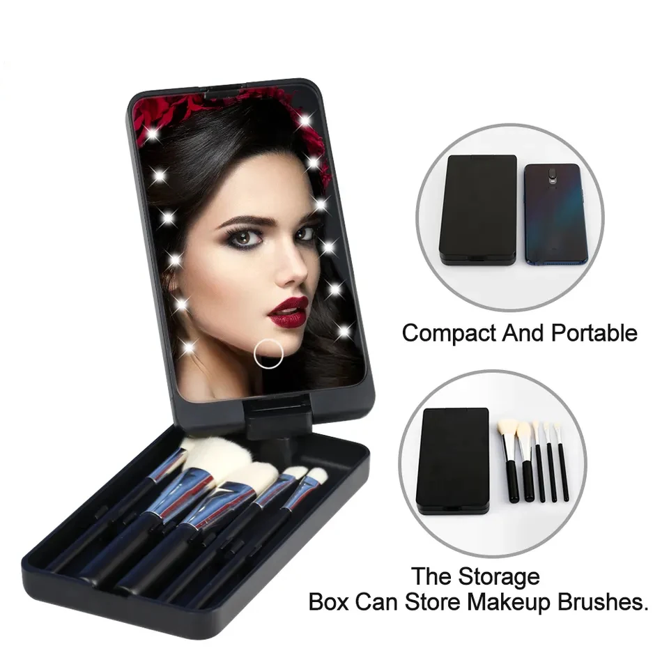 New Makeup Brush Set With Mirror Case Custom Logo Portable Makeup