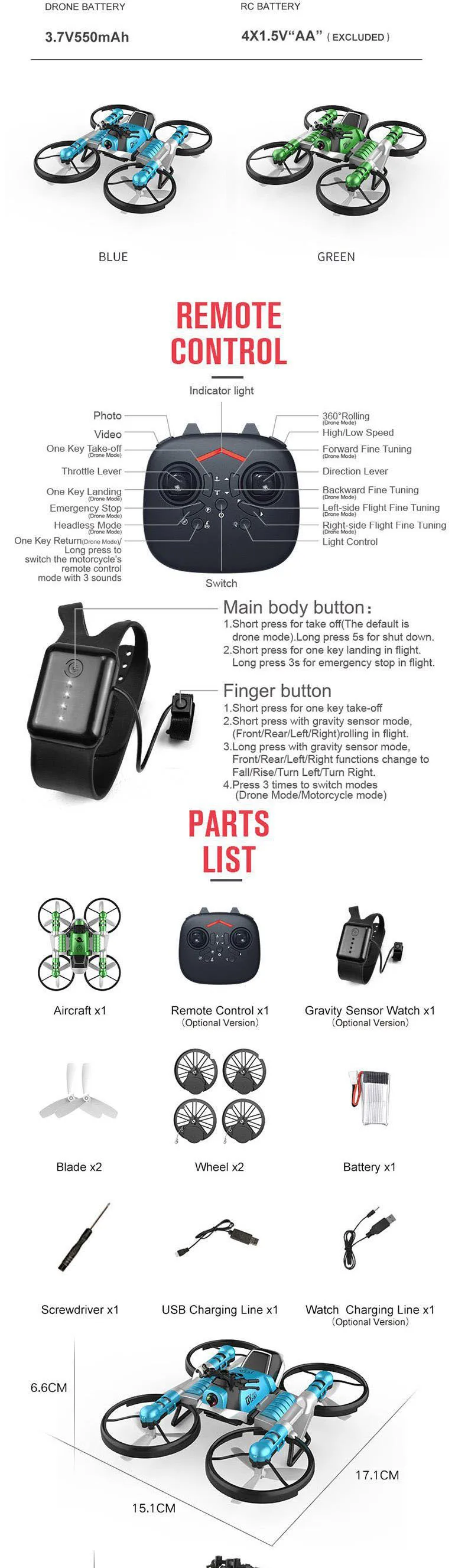 Yj 2in1 Rc Motorcycles Deformation Motorbike Photography Aircraft Uav