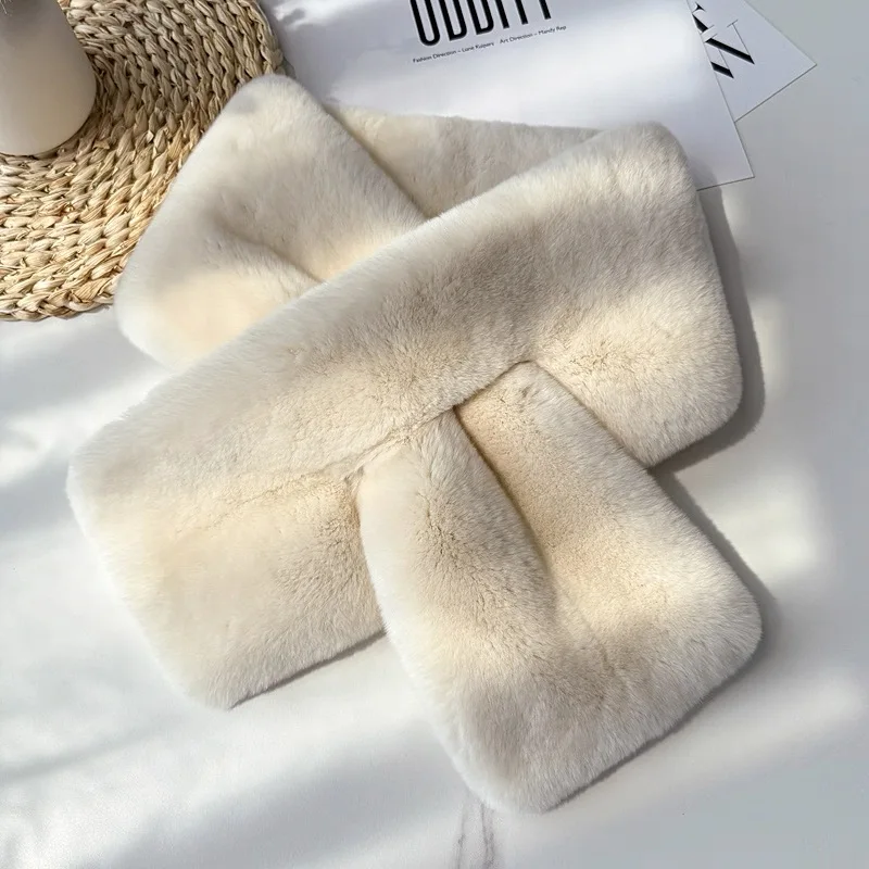 Elegant Luxury Women's Winter Scarf Double Sided Rex Rabbit Fur_voghion.com