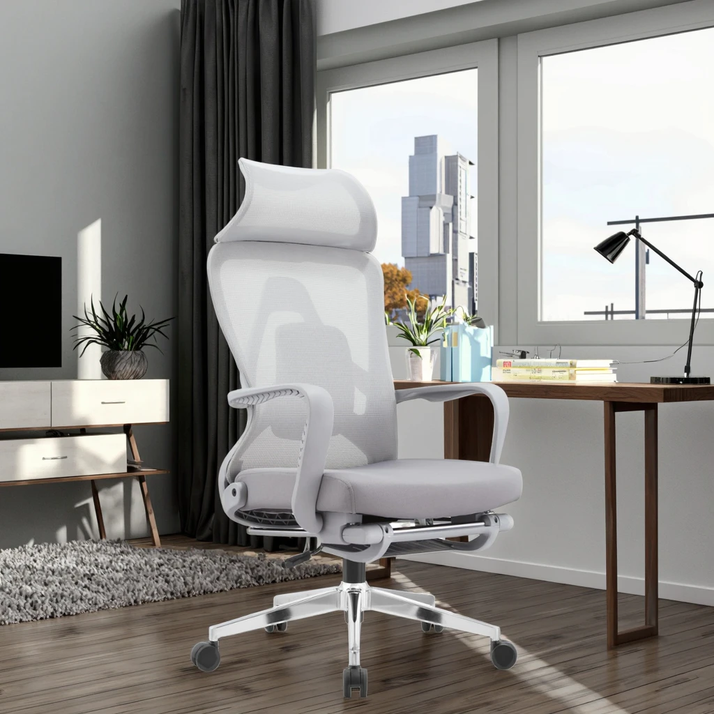 New Arrival WX-06 Gray Ergonomic Lounge Chair Multi-Adjust Lumbar System 340mm Base Professional Office Nap Chair Flexible PP 4