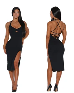 Customize Sexy Casual Natural Leisure Washable Cross Backless Yoga Hip Lifting Slimming Tight Dress for Women with Chest Pad
