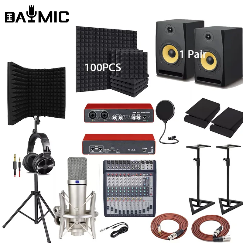 Professional Studio record Monitors speaker Microphone Headphones sound card home club Broadcast Recording Equipment Kit