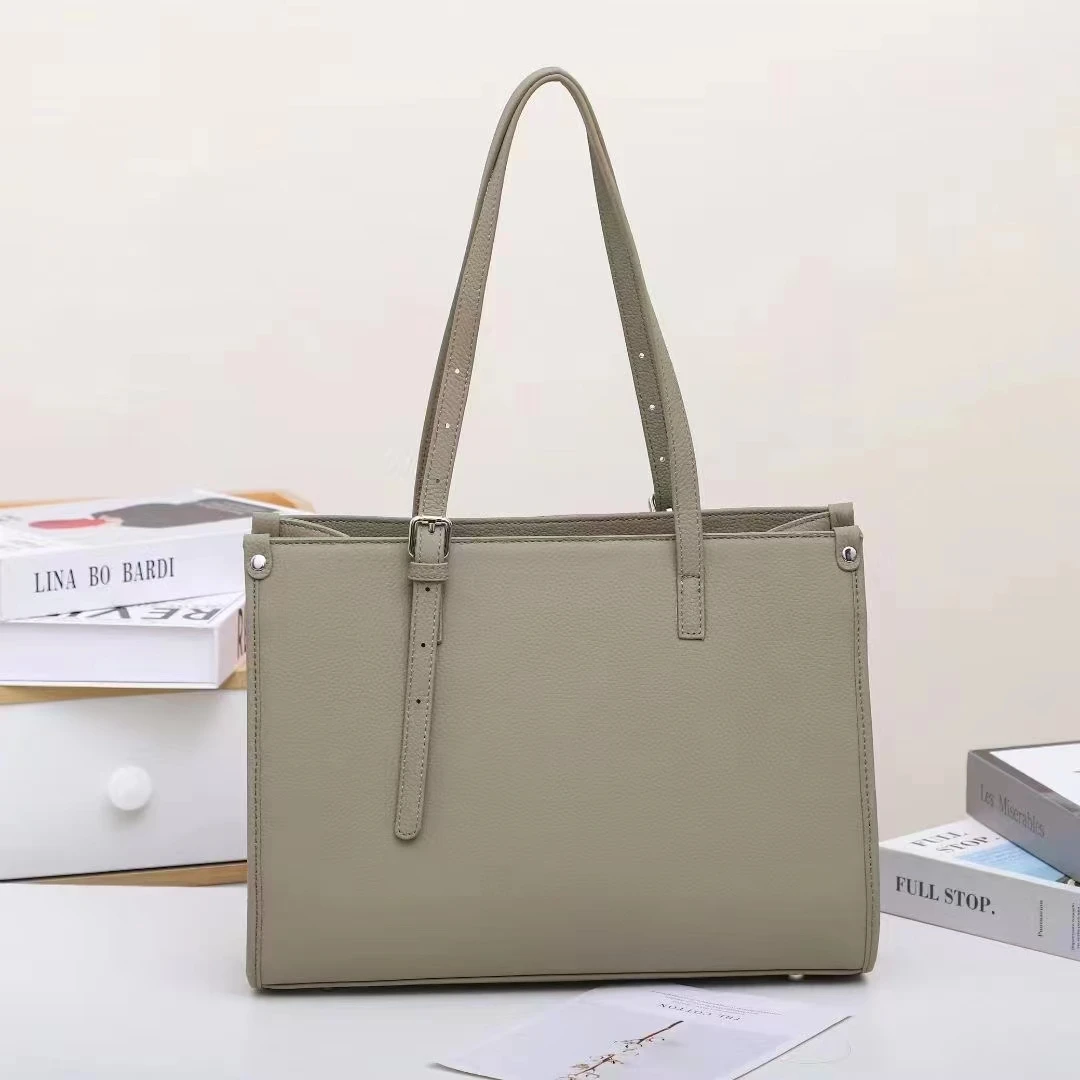 Design Branded Women Vintage Hand Bags Genuine Leather Handle Ladies Plain Bag Full Grain Cow Leather  Tote Bags