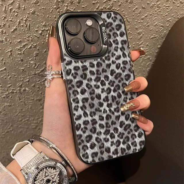 Mobile Phone Case Leopard Print Silver Black for Iphone 16 Pro Max Laser Color Sports Shockproof Factory Price No Special Craft