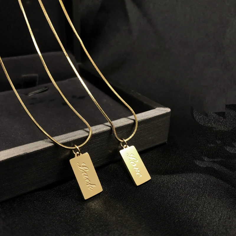 Small Square Dog Tag Necklace 