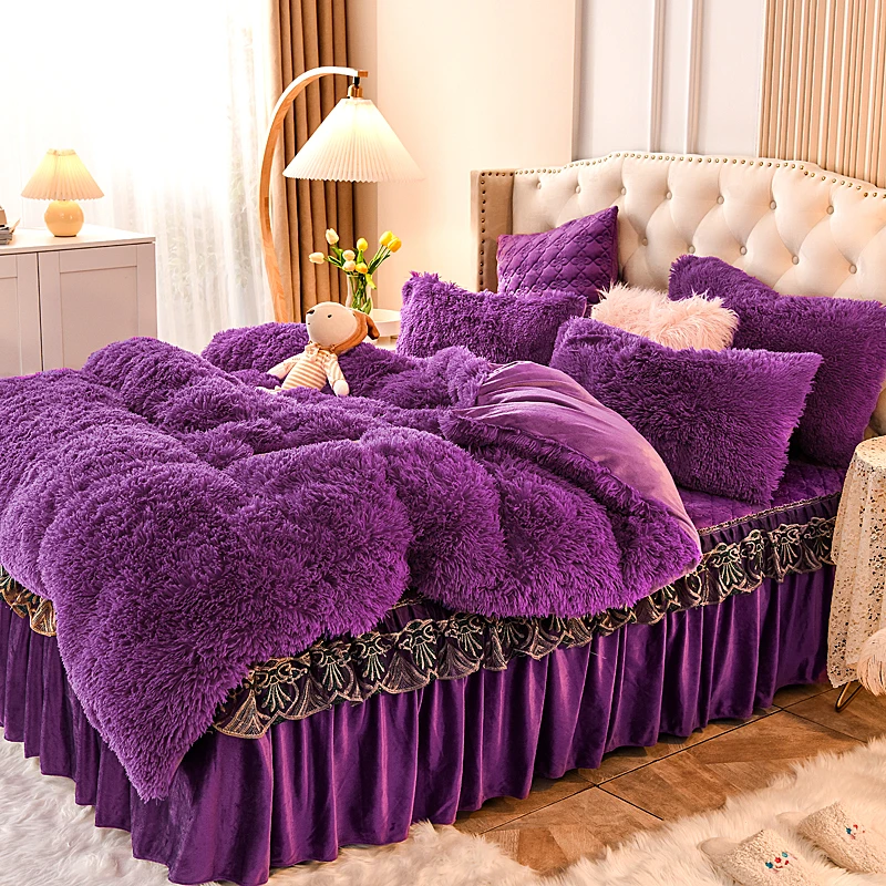 Plush Fluffy Faux Furry Luxury Warm Winter Shaggy Velvet Comforter Duvet Cover Bedding Sets