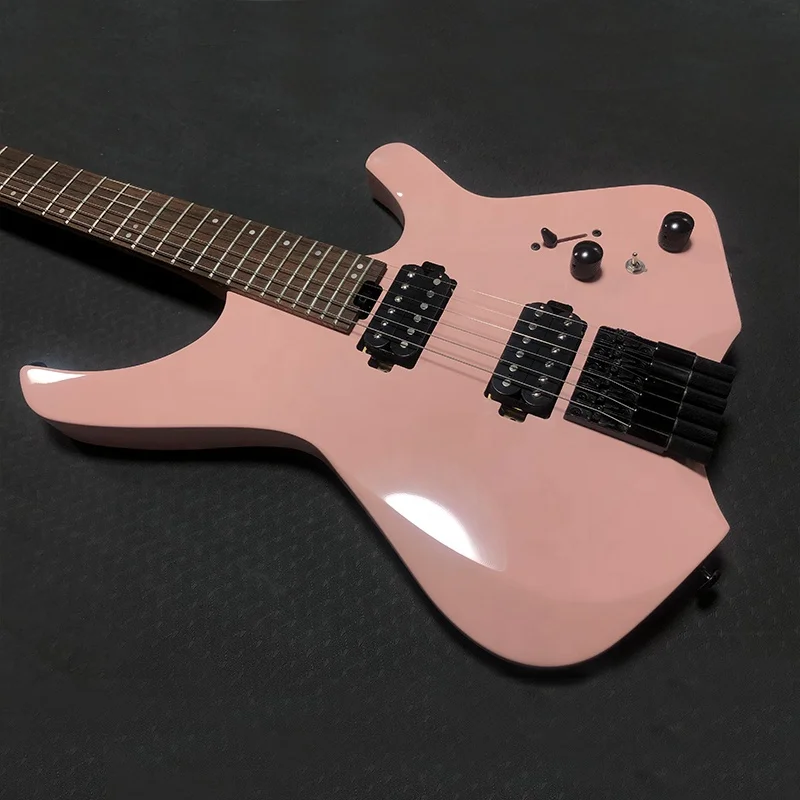 High Quality Custom OEM Cheap Solid Body Unbranded Cool Shaped Headless Travel 6 String Electric Guitar