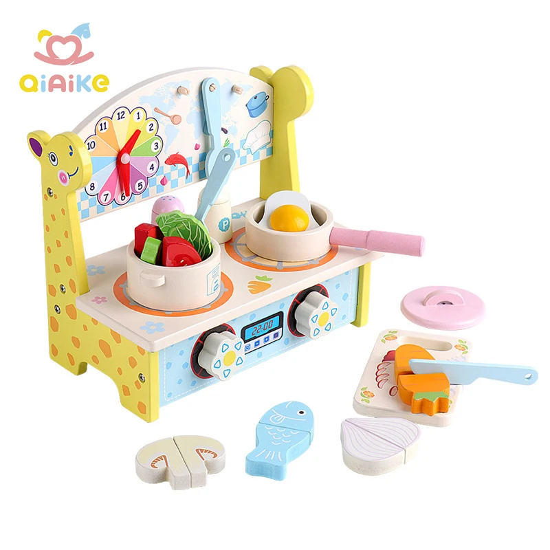 Barns minimatlagningsspel i trä, påhittat rollspel i kök, trähäll med tillbehör för barn