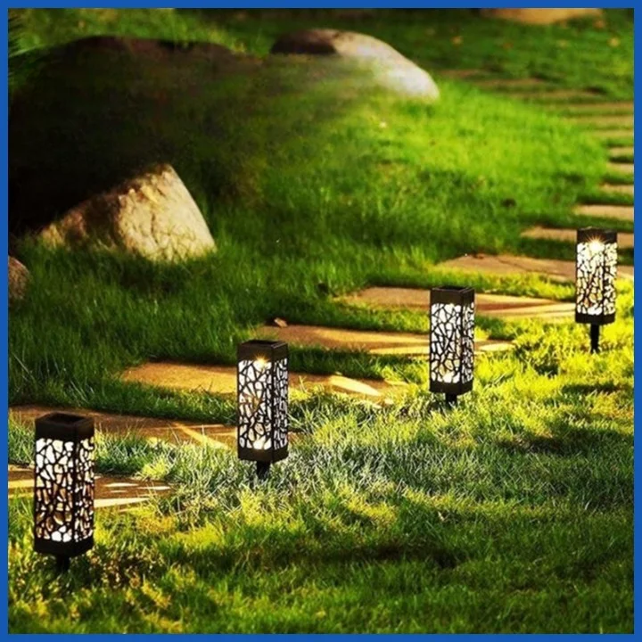 Outdoor Waterproof Hollow Camping Site Plugged Stainless Steel Lamp Solar Lights