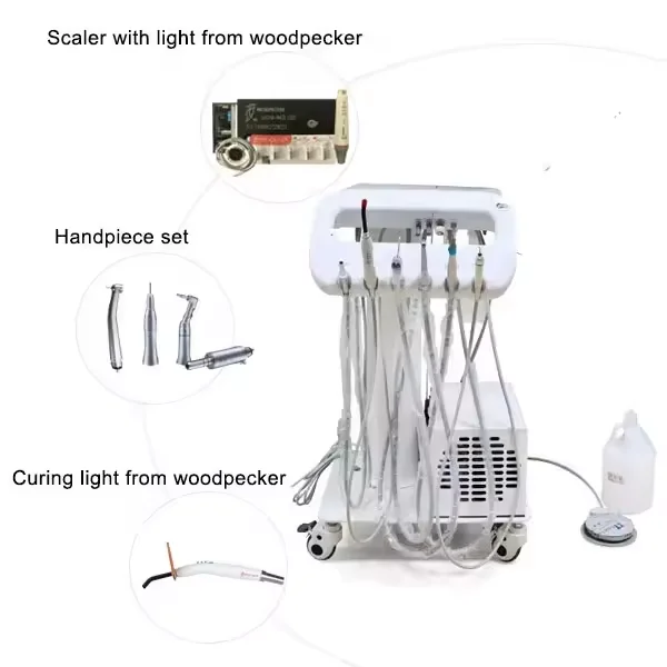 full set Dental Mobile Turbine Portable Workbench with Air Pump Scaler Curing light Machine details