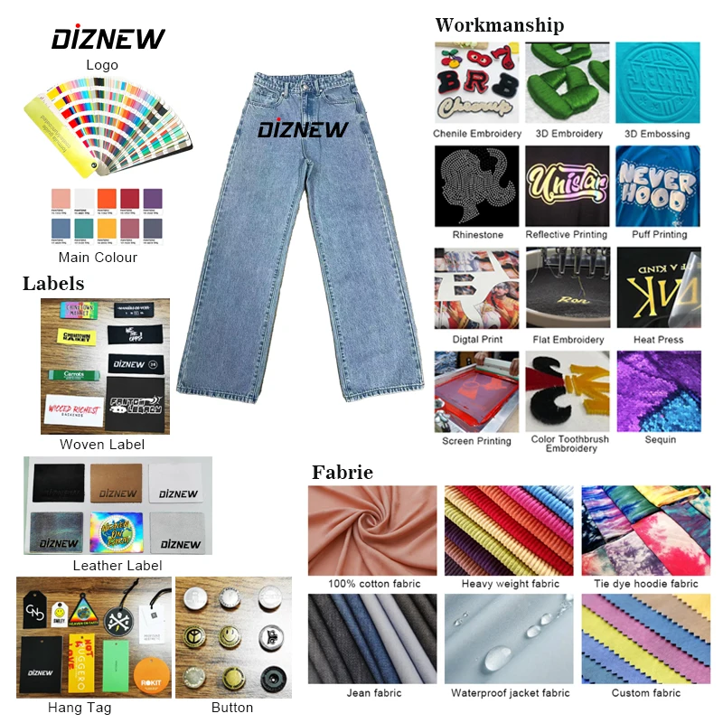 DiZNEW Two Custom Jeans Set Washed Printed Denim Jacket Set Jeans Set Clothes Men Jeans