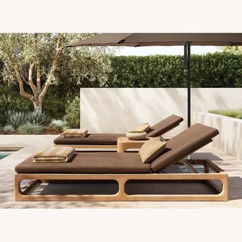 Beach chaise lounge furniture outdoor garden metal teak wood sun lounge patio chaise lounge