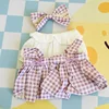 Purple grid bow-knot skirt 3-piece set