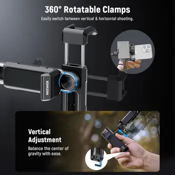 NEEWER Bluetooth Side Handle Shutter Release with 2.2"-3.2"/55-82mm 360 Phone Clamp & SSD Holder, Cold Shoes, 100mAh detail image
