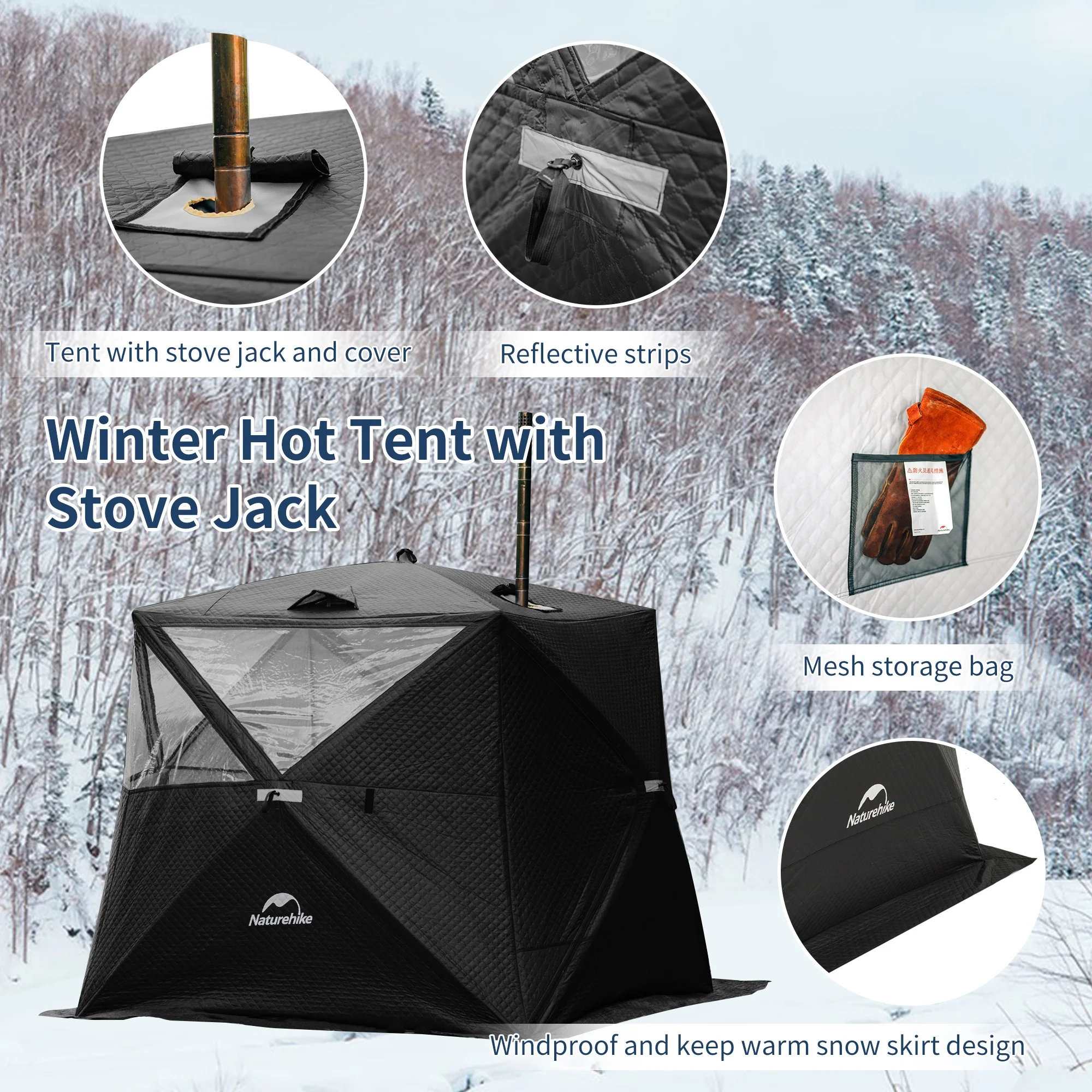 Naturehike outdoor sauna hub tent insulated ice fishing tent 4 person winter camping hot tent