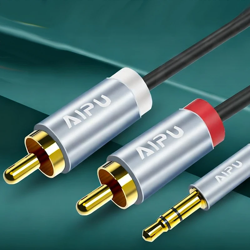 3.5mm na Pangingiit na Lalaki hanggang 2RCA na Pangingiit na Lalaki na Stereo na Audio na Kable, Aux hanggang RCA na Y-Splitter na Kord na may Gintong Plating para sa Amplifier, Telepono, at Speaker