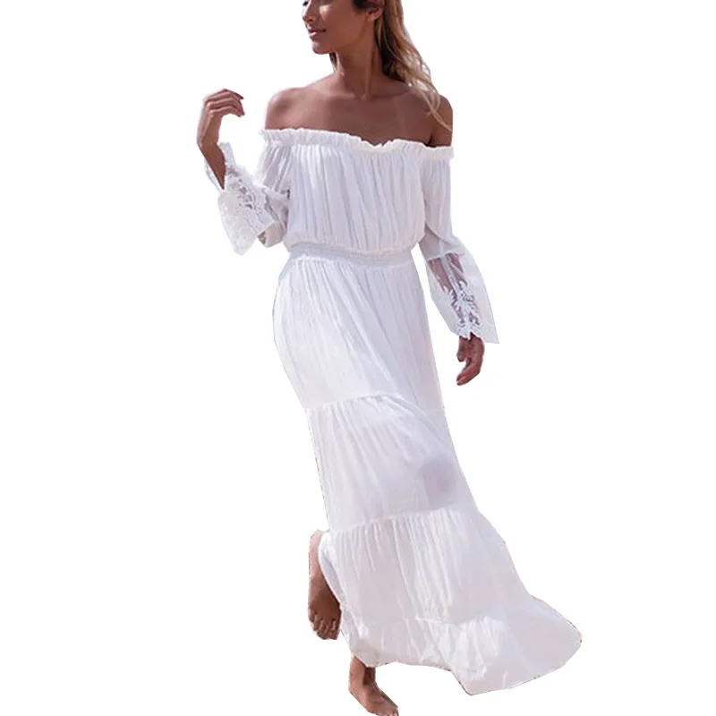 bridal shower dresses for bride Blue Boho Paisley Print Off Shoulder Maxi Dress main image 1