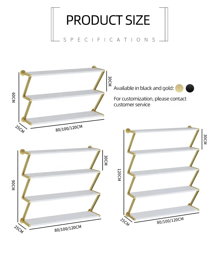 Modern Boutique Clothing Store Wall-Mounted Shoe Rack with Stainless Steel & Wood Shelves- Display Stand