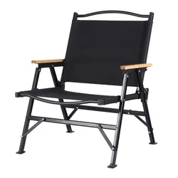 Outdoor leisure camping portable beech wood armrest folding chair self-driving camping picnic black chair