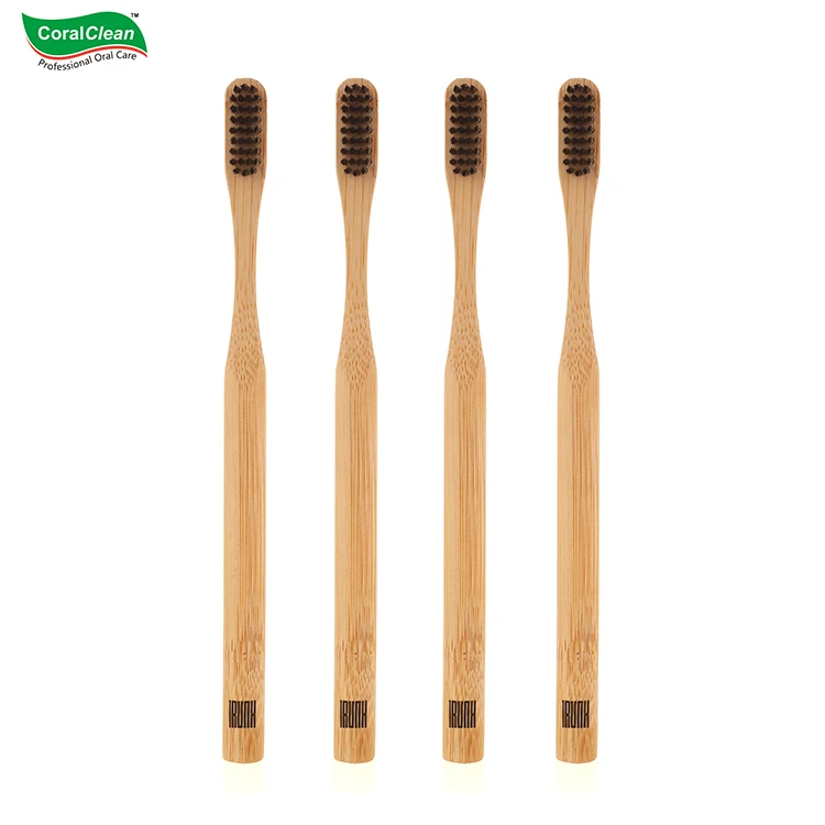 CoralClean Engraving Printing Private Label Brand Names Round Handle Bamboo Natural Organic Economical Toothbrush