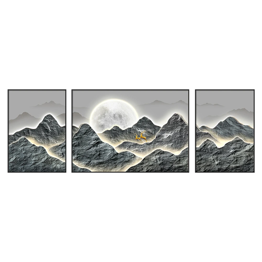Modern Minimalist Living Room Decorative Painting Light Luxury Mural Landscape Triptych Wall Art Crystal Porcelain Painting