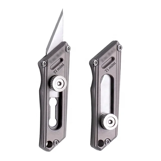 Small Box Cutter with Retractable and Replaceable Blade EDC Mulititool Titanium Utility Mini Knife