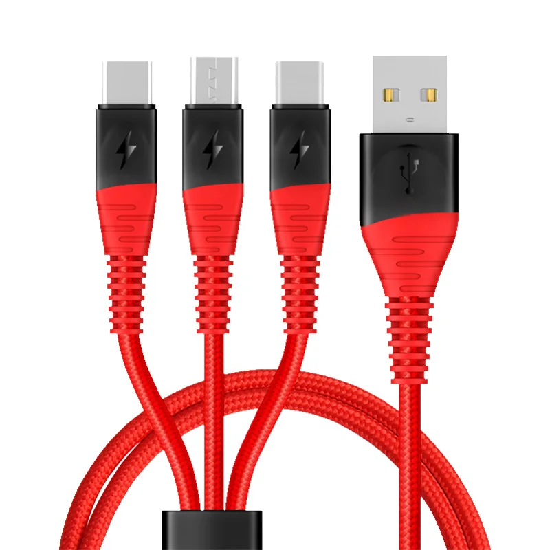 Usb-кабель для быстрой зарядки, Type-C, для телефона, Usb-кабель для передачи данных, зарядное устройство, новинка, прочный нейлоновый Плетеный Micro 3 в 1, 3 в 1, HY-C1908 ODM/OEM