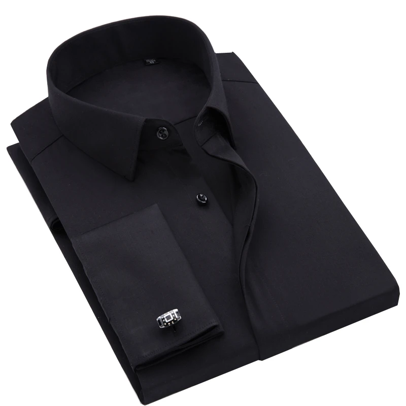 White Men's French Cuff Dress Shirt - Slim Fit, White With Stripes, Cotton Blend, Business Formal Long Sleeve Dress Shirt White Men's French Cuff Dress Shirt - Slim Fit, White With Stripes, Cotton Blend, Business Formal Long Sleeve Dress Shirt