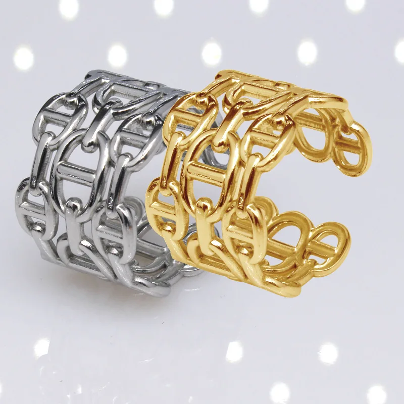 Foreign Trade Style Exaggerated Chain Stainless Steel Rings Jewelry Men Women Open Adjustable Hand Jewelry