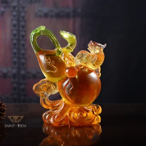 Lost-Wax Liuli Glass Calabash Gourd Pixiu Feng Shui Collecting Money Decorative Sculpture