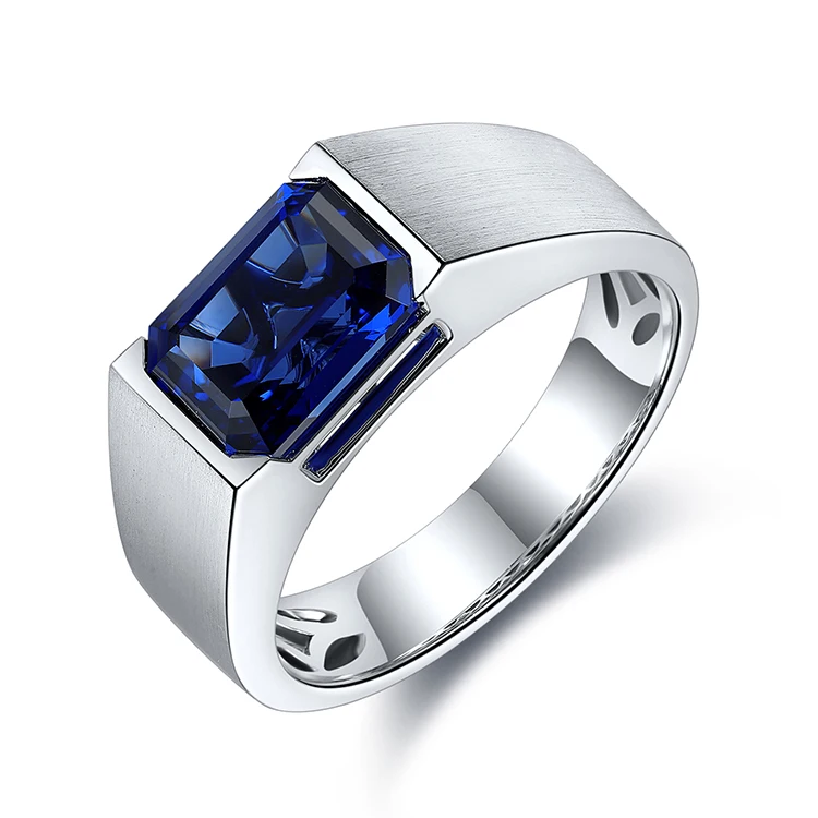 Anello Solitario Uomo Zaffiro Blu Taglio Principessa 3 Ct Argento 925 – Shine_Jewels051