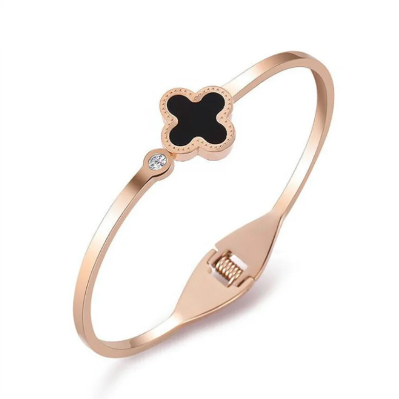 Four Leaf Clover Cuff Style Bangle Bracelet Stainless Steel, 17cm – Bella's  Accessories & Apparels