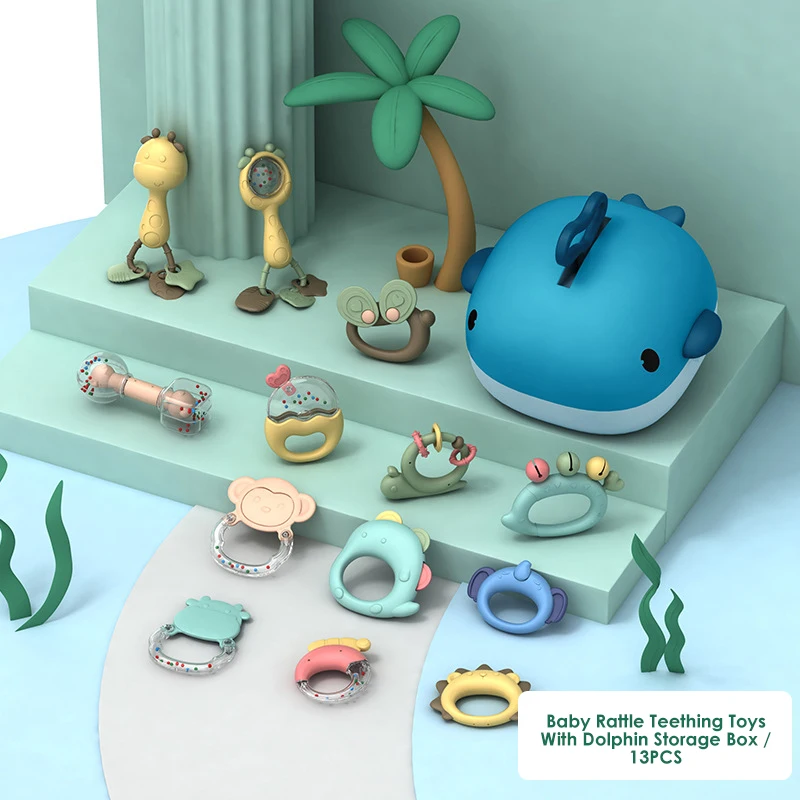 Лидер продаж 2021, контейнер для хранения дельфинов, количество детских погремушек, колокольчиков, набор игрушек для прорезывания зубов, оптовая продажа