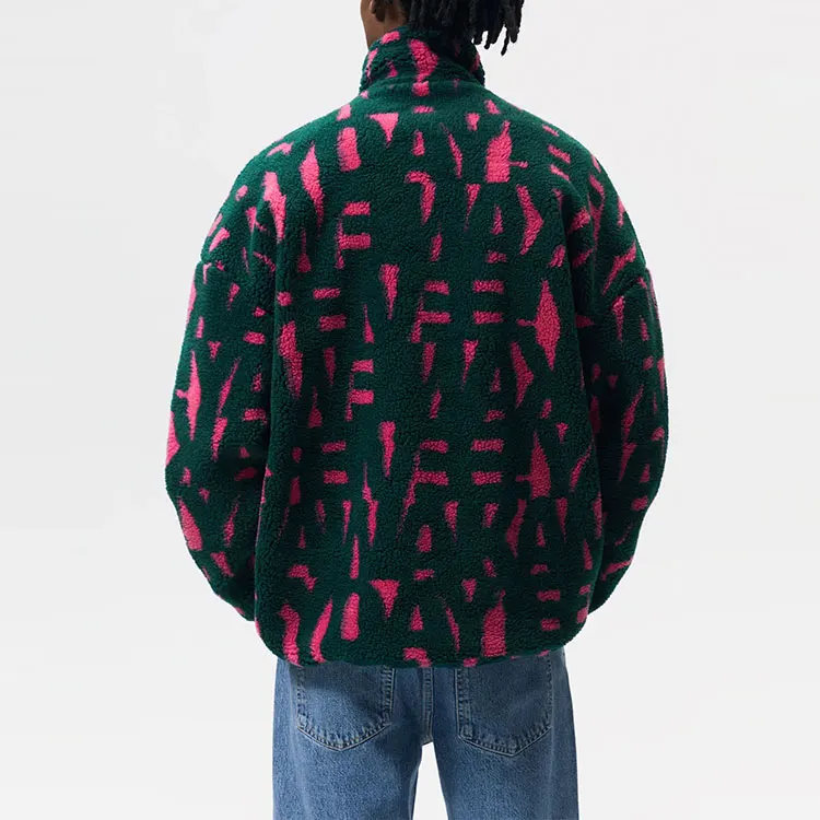 Men Custom Printed Sherpa Fleece Jackets Zip up High Neck for Winter