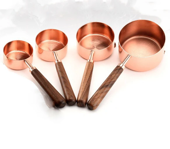 8PCS Copper Engraved Measuring Spoon and Cup Set With Walnut 